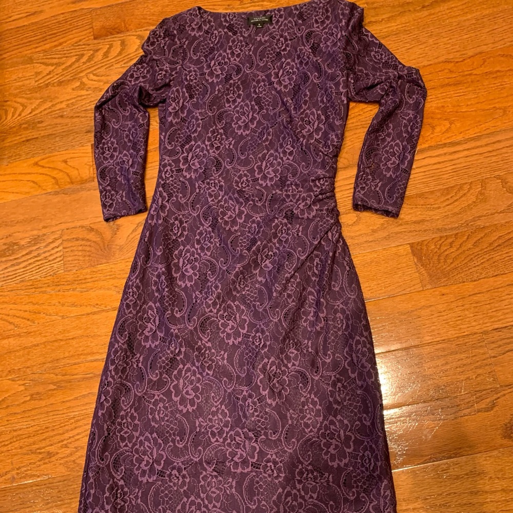 Elegant Tahari Arthur S. Levine Grape Lace Ruched Sheath Dress 2